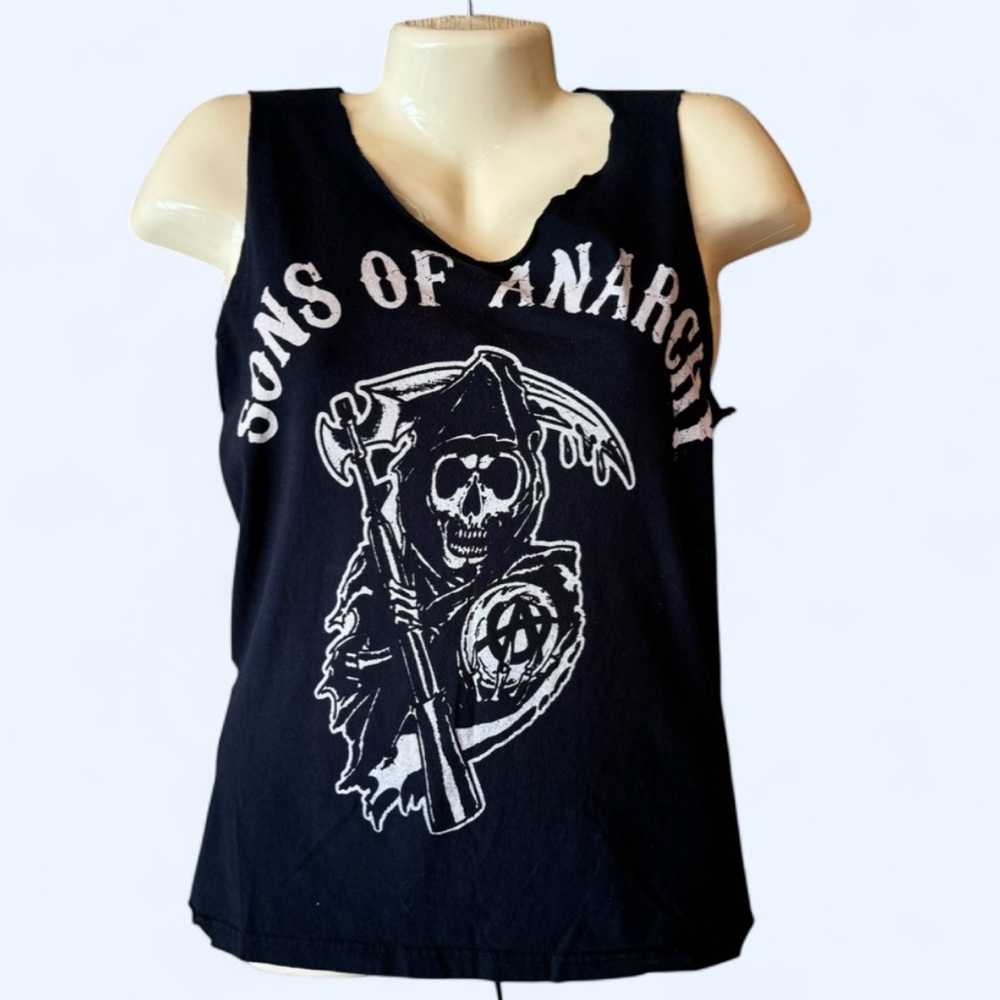 SONS OF ANARCHY Black Graphic Tank Top with Open Back